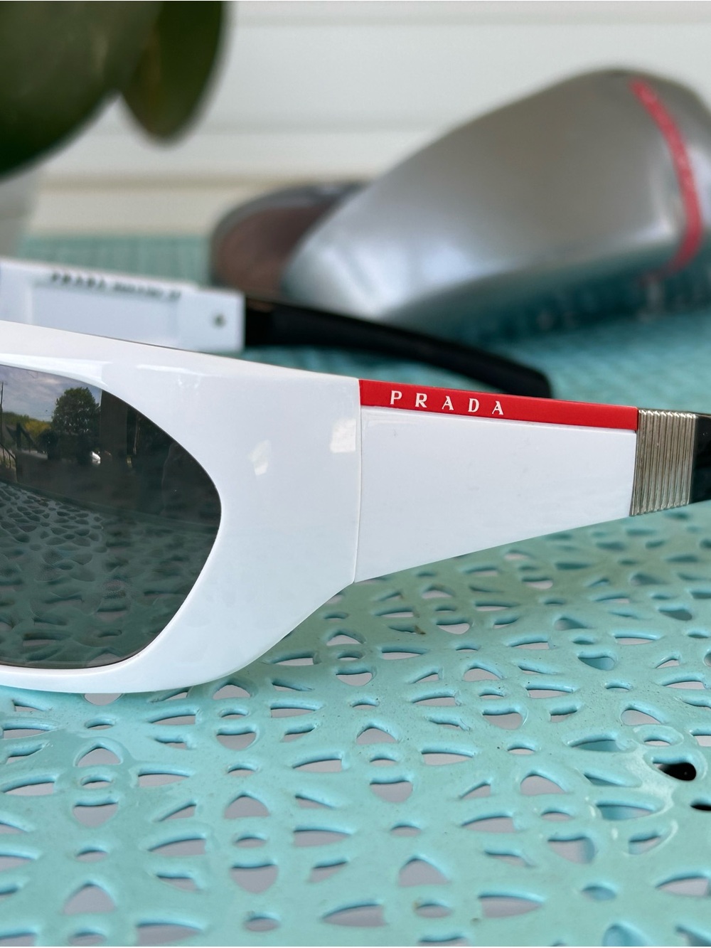 Prada White Frame Sunglasses with Dark Gray Lenses - Picture 2 of 8